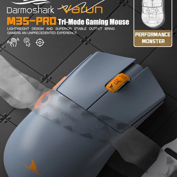 Darmoshark M3 pro vezeték nélküli BT5.2 2.4G vezetékes hárommódusú újratölthető játékegér 26000DPI állítható 650IPS 50G optikai - Fekete