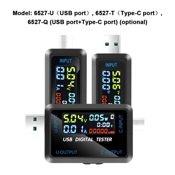 Többfunkciós USB feszültség-árammérő műszer digitális IPS kijelző kapacitásmérővel teljesítményvizsgáló 9 mérési adat tárolási funkcióval - USB + Type-C port