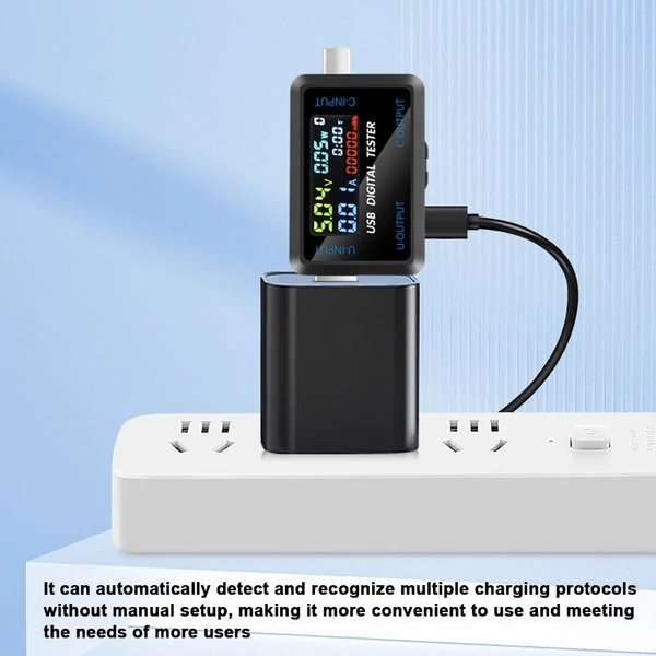Többfunkciós USB feszültség-árammérő műszer digitális IPS kijelző kapacitásmérővel teljesítményvizsgáló 9 mérési adat tárolási funkcióval - USB port
