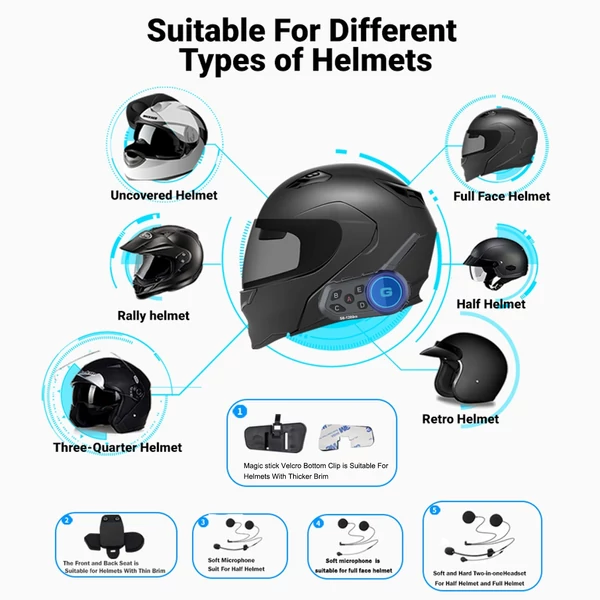 Motoros sisak fejhallgató, BT csatlakozás, intelligens zajcsökkentés, dupla mód, FM rádió