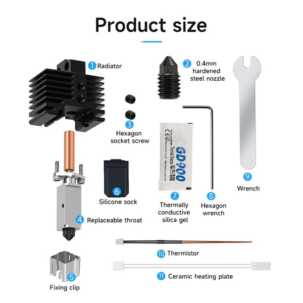 Továbbfejlesztett Extruder Hotend Kit V2.0 a Bambu Lab X1C P1P extrudálófejhez a magas hőmérsékletű, gyors és stabil 3D nyomtatáshoz