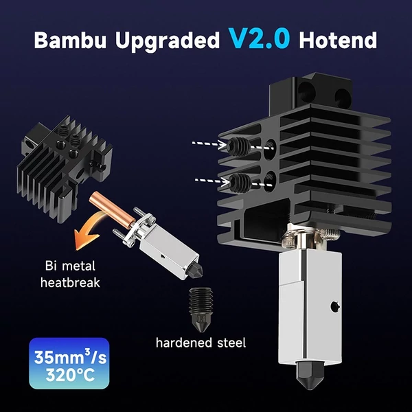 Továbbfejlesztett Extruder Hotend Kit V2.0 a Bambu Lab X1C P1P extrudálófejhez a magas hőmérsékletű, gyors és stabil 3D nyomtatáshoz