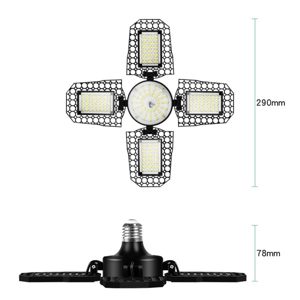 LED garázslámpa E27 összecsukható 100 W teljesítményű vízálló ipari négyszárnyú - Fehér