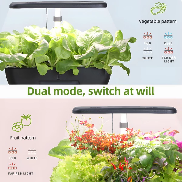 Hidroponikus termesztőrendszer készlet 17 hüvelyes, teljes spektrumú növénytermesztési fény, beépített ventilátor, állítható magasságú, 2 üzemmódú LCD kijelzős növénycsírázó készlet