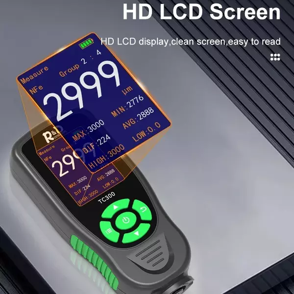 Nagy pontosságú LCD digitális autófólia/festékbevonat vastagságmérő pont nullázással és gyári kalibrálási funkcióval