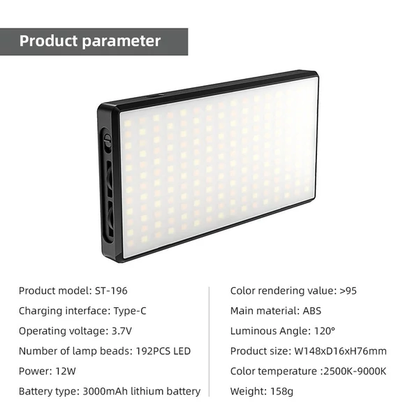 12 W-os Mini Led Videó/Fényképészeti lámpa