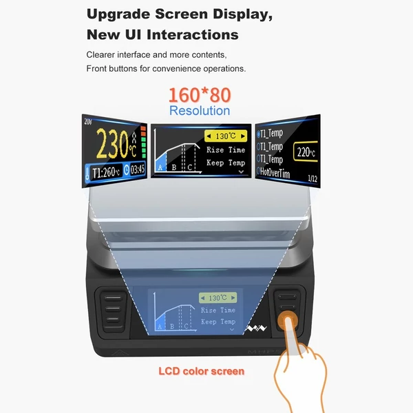 Állandó hőmérséklet, 50 x 50 mm-re megnövelt fűtési terület, 160 x 80-as LCD kijelző, szegmentált fűtési kialakítás firmware-frissítési funkcióval - AL50