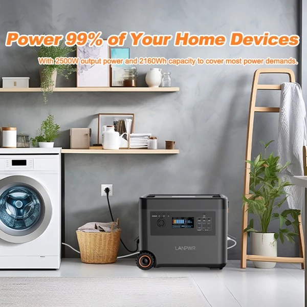 LANPWR D5 2500 W 2160 Wh LifePo4 napelem generátor 15 W vezeték nélküli töltés 14 aljzattal AC gyorstöltés erkélyes napelemes rendszerhez, kempingezéshez, lakóautó kiránduláshoz, szabadtéri partihoz, otthoni használatra