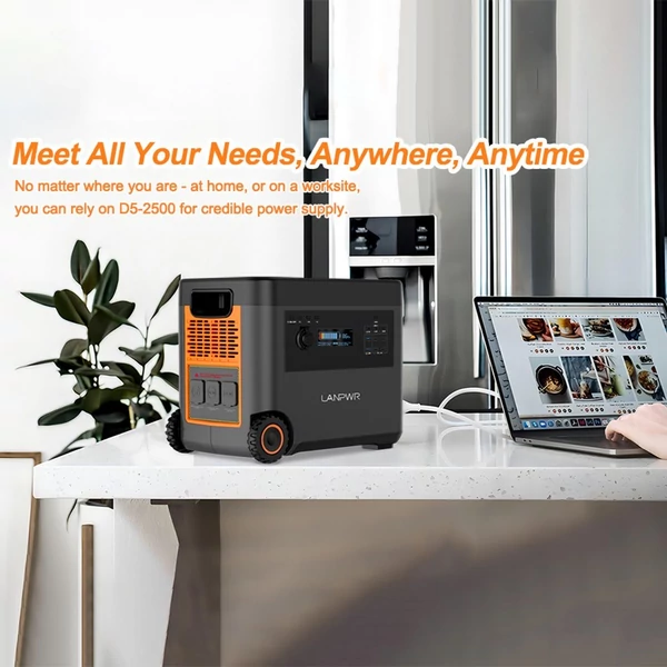 LANPWR D5 2500 W 2160 Wh LifePo4 napelem generátor 15 W vezeték nélküli töltés 14 aljzattal AC gyorstöltés erkélyes napelemes rendszerhez, kempingezéshez, lakóautó kiránduláshoz, szabadtéri partihoz, otthoni használatra