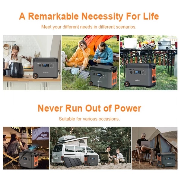 LANPWR D5 2500 W 2160 Wh LifePo4 napelem generátor 15 W vezeték nélküli töltés 14 aljzattal AC gyorstöltés erkélyes napelemes rendszerhez, kempingezéshez, lakóautó kiránduláshoz, szabadtéri partihoz, otthoni használatra