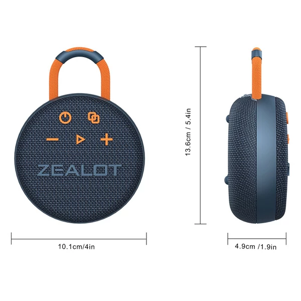 ZEALOT S77 Mini BT vezeték nélküli vízálló IPX7 hordozható mélynyomó - Fekete