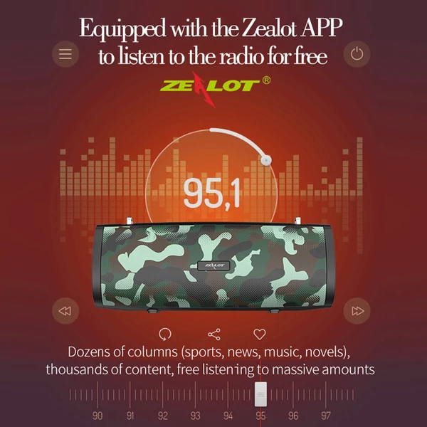 ZEALOT S38 hordozható vezeték nélküli hangszóró BT 5.0 technológiával IPX5 vízálló - Terepszínű (zöld)