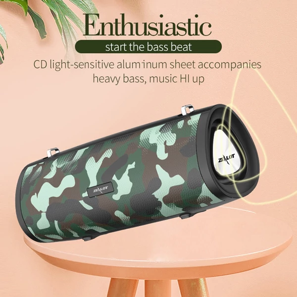 ZEALOT S38 hordozható vezeték nélküli hangszóró BT 5.0 technológiával IPX5 vízálló - Terepszínű (zöld)