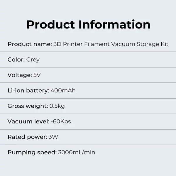 Creality 3D nyomtatószálas elektromos szivattyú és kompressziós tárolótáska vákuumtömítő szárazzsákok PLA ABS nylon fa TPU-hoz