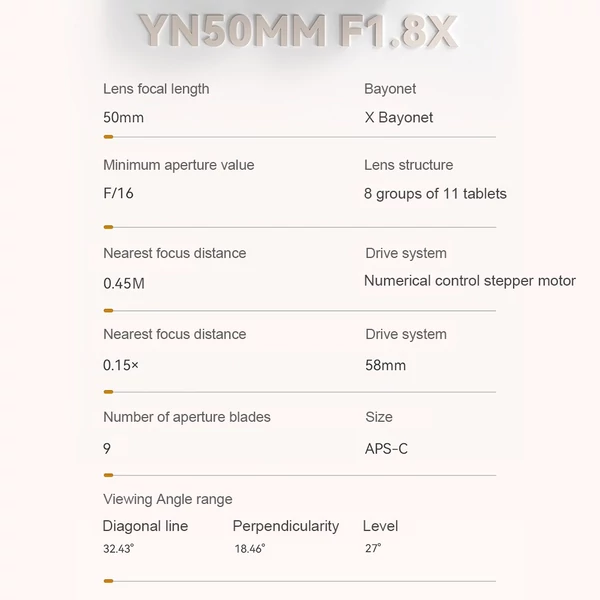 YONGNUO YN50mm F1.8X DA DSM Pro 50mm-es fixfókuszos kameraobjektív X-be szerelhető APS-C F1.8 nagy rekesznyílású, 50mm-es gyújtótávolság OLED képernyővel, Fujifilm X Mount kamerához