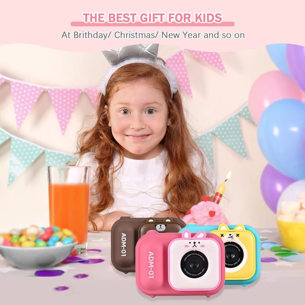 Andoer 1080P mini digitális fényképezőgép gyerekeknek, 48 MP, 2,4 hüvelykes IPS képernyő, kettős objektív, 32 GB memóriakártyával, kártyaolvasóval és asztali állvánnyal - Kék