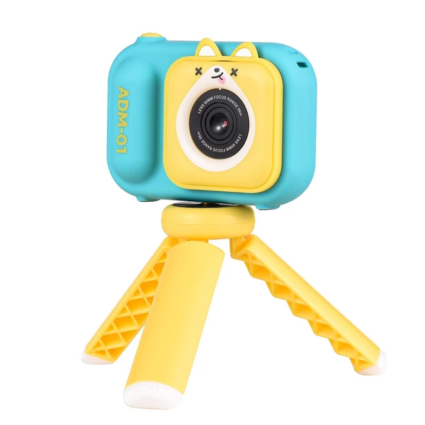 Andoer 1080P mini digitális fényképezőgép gyerekeknek, 48 MP, 2,4 hüvelykes IPS képernyő, kettős objektív, 32 GB memóriakártyával, kártyaolvasóval és asztali állvánnyal - Kék