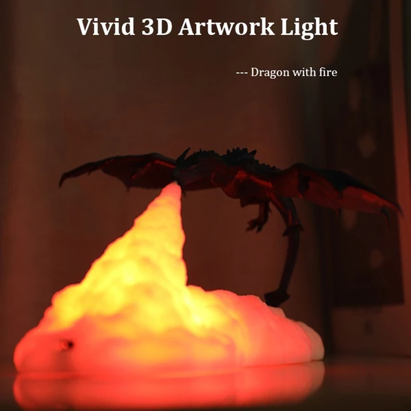 Ice Dragon Fire Lamp Meleg éjszakai fény USB újratölthető otthoni dekoráció (3D nyomtatás)