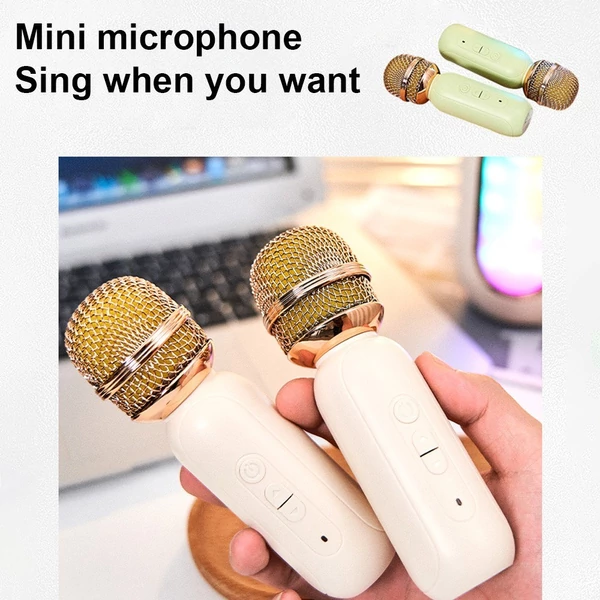 F68 mini karaoke gép vezeték nélküli 2 mikrofonnal és 1 karaoke hangszóróval - Zöld