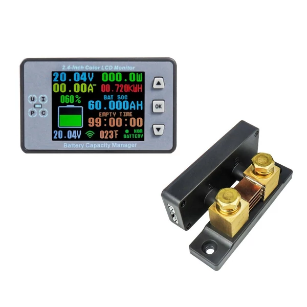 2,4 hüvelykes vezeték nélküli BT feszültségmérő áramerősség, kulométer, valós idejű akkumulátor-monitor (kijelzővel) - 500A
