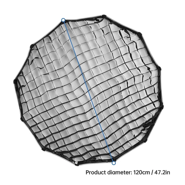 Gyorsan kioldható parabolikus összecsukható Softbox Bowen Mount méhsejt ráccsal - 120 cm