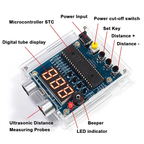 Távolságmérő műszer 51 mikrokontrollerre tervezett tolatóradarra épülő, DIY elektronikus forrasztókészleten - Burkolattal