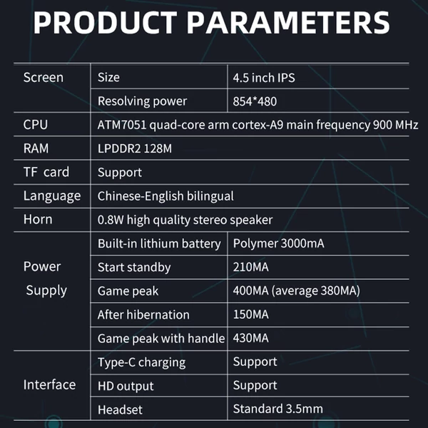 Hordozható PowKiddy X39 Pro kézi játékkonzol 4,5 hüvelykes IPS HD képernyővel, külső kettős vezérlővel - Fekete, 64 GB