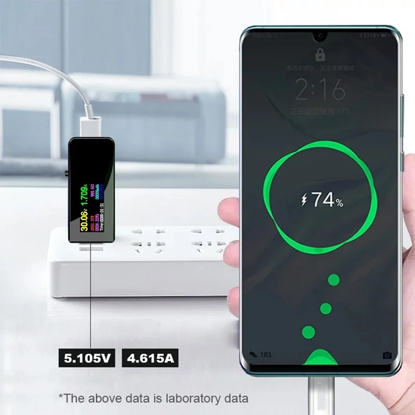 Hordozható 13 az 1-ben USB-tesztelő elektromos áram, feszültségjelző színes LCD kijelzővel - Fekete