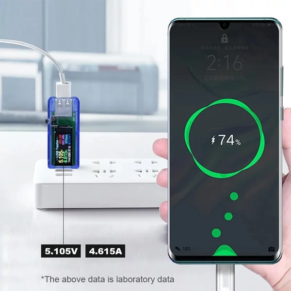 Hordozható 13 az 1-ben USB-tesztelő elektromos áram, feszültségjelző színes LCD kijelzővel - Kék