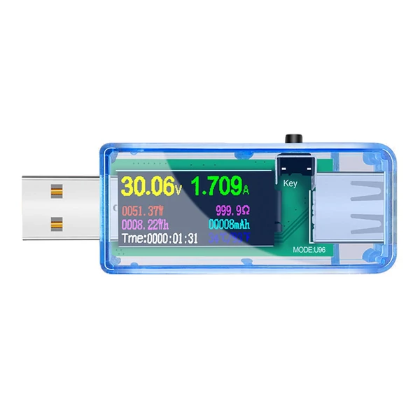 Hordozható 13 az 1-ben USB-tesztelő elektromos áram, feszültségjelző színes LCD kijelzővel - Kék