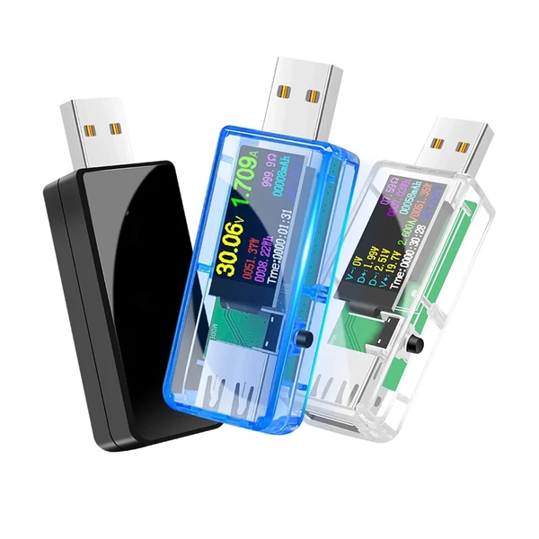 Hordozható 13 az 1-ben USB-tesztelő elektromos áram, feszültségjelző színes LCD kijelzővel - Átlátszó