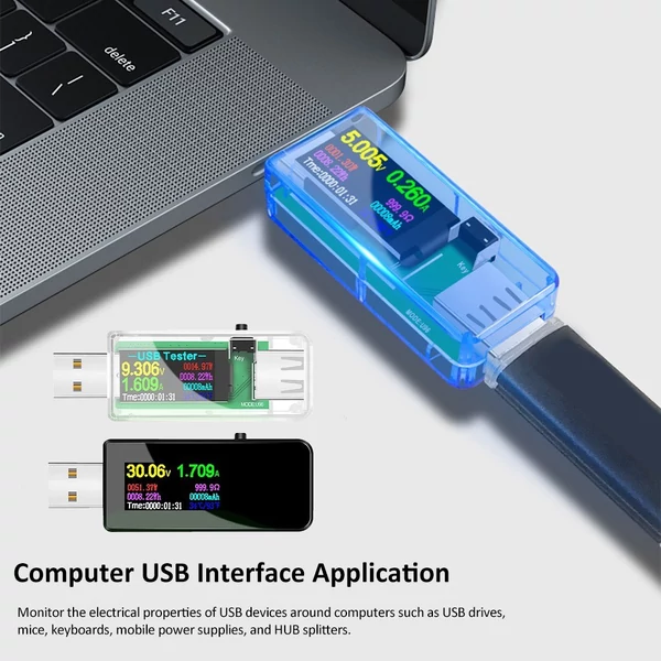Hordozható 13 az 1-ben USB-tesztelő elektromos áram, feszültségjelző színes LCD kijelzővel - Átlátszó