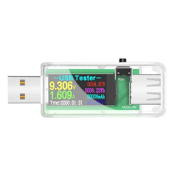 Hordozható 13 az 1-ben USB-tesztelő elektromos áram, feszültségjelző színes LCD kijelzővel - Átlátszó