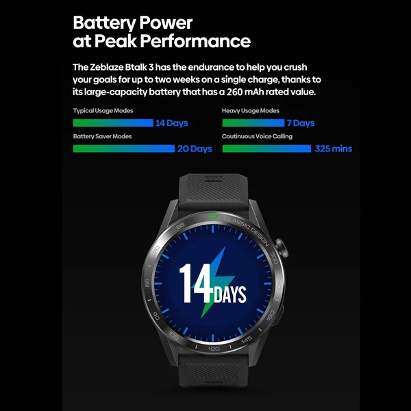 Zeblaze Btalk 3 intelligens karkötős sportóra 1,39 hüvelykes IPS teljes érintőképernyő fitneszkövetéssel - Fekete
