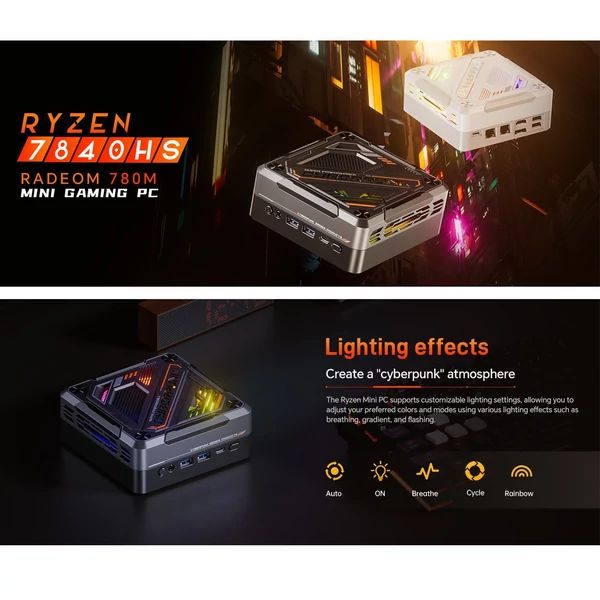 Mini PC Windows 11PRO 32G DRR5 RAM 1T SSD AMD Ryzen 7840HS processzor 8 mag 16 szál WIFI6 BT5.2 USB4 támogatás - Fehér