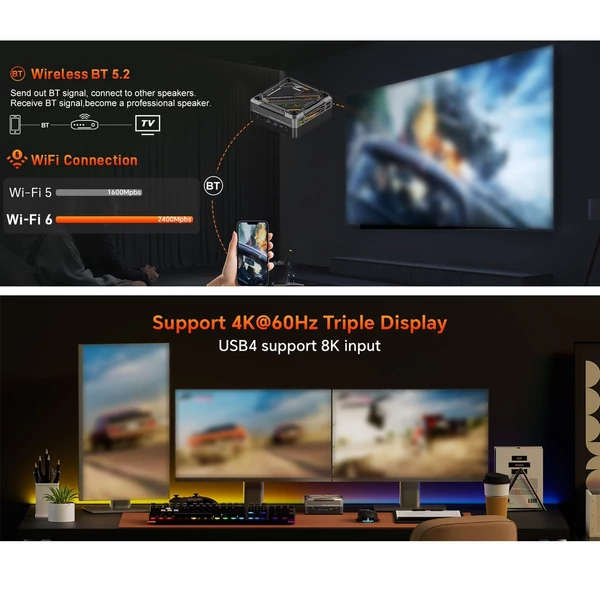 Mini PC Windows 11PRO 32G DRR5 RAM 1T SSD AMD Ryzen 7840HS processzor 8 mag 16 szál WIFI6 BT5.2 USB4 támogatás - Fekete