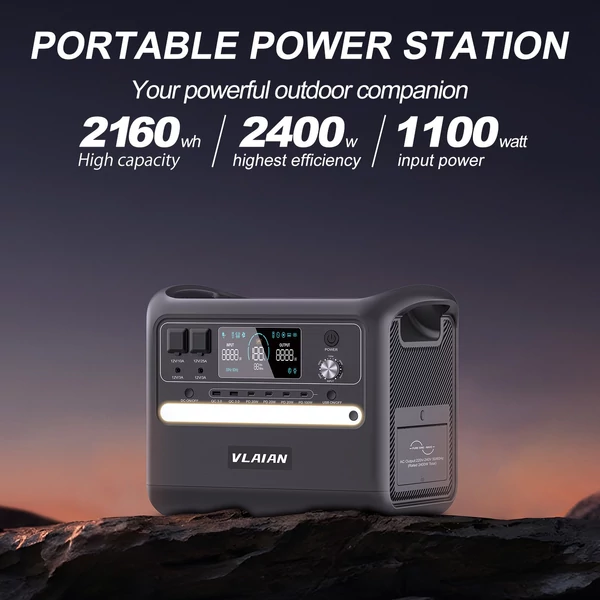 VLAIAN S2400 hordozható erőmű 2160 Wh, LiFePo4 napelem generátor, 2400 W AC kimenet, tartalék tápegység - Szürke