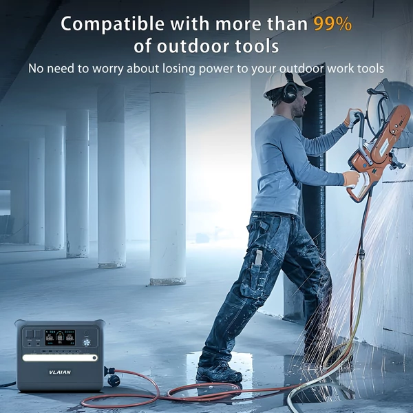 VLAIAN S2400 hordozható erőmű 2160 Wh, LiFePo4 napelem generátor, 2400 W AC kimenet, tartalék tápegység - Szürke