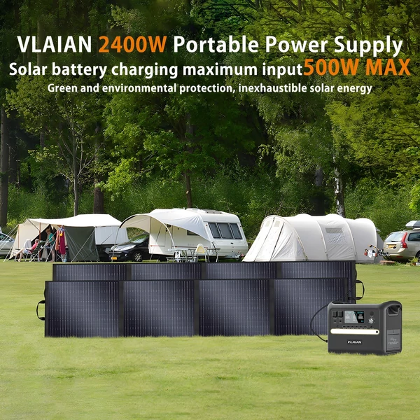 VLAIAN S2400 hordozható erőmű 2160 Wh, LiFePo4 napelem generátor, 2400 W AC kimenet, tartalék tápegység - Szürke