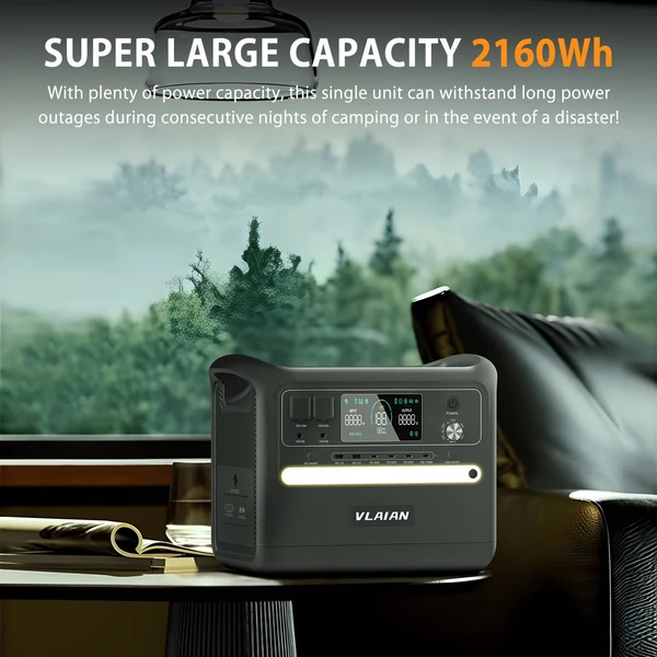VLAIAN S2400 hordozható erőmű 2160 Wh, LiFePo4 napelem generátor, 2400 W AC kimenet, tartalék tápegység - Szürke