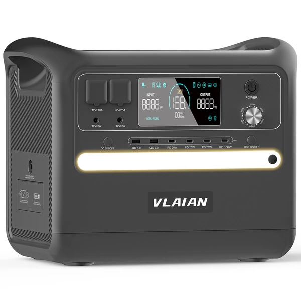 VLAIAN S2400 hordozható erőmű 2160 Wh, LiFePo4 napelem generátor, 2400 W AC kimenet, tartalék tápegység - Szürke