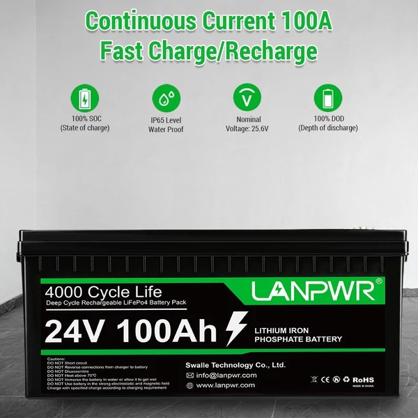 LANPWR 24V 100Ah Lifepo4 lítium akkumulátor csomag tartalék tápellátás