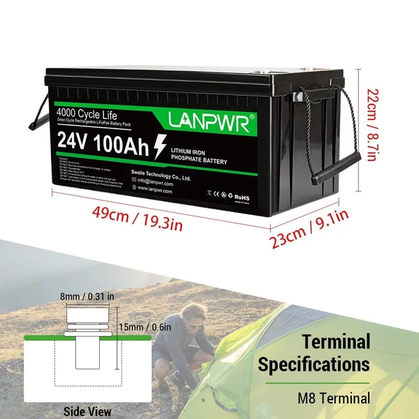 LANPWR 24V 100Ah Lifepo4 lítium akkumulátor csomag tartalék tápellátás
