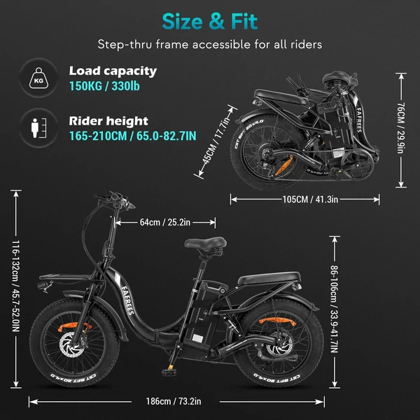FAFREES F20 X-Max elektromos kerékpár 20*4,0 hüvelykes gumiabroncs 750W motor 48V 30AH akkumulátoros hármas felfüggesztési rendszer - Fekete