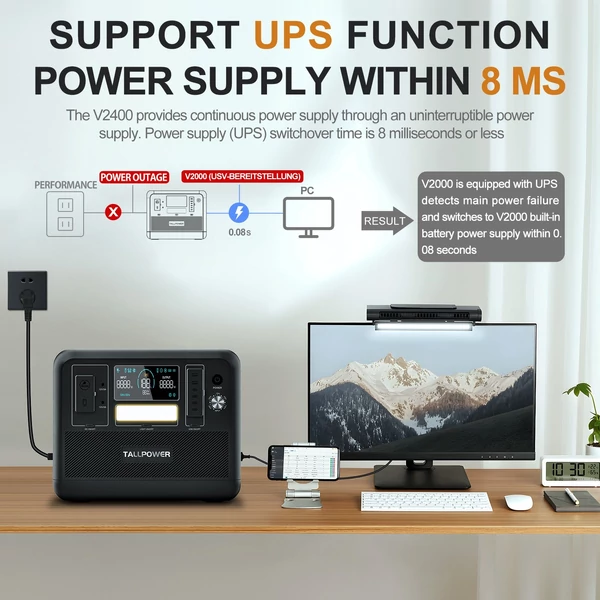 TALLPOWER V2000 hordozható erőmű 1536 Wh LiFePo4 napelem generátor 2000 W AC kimenet