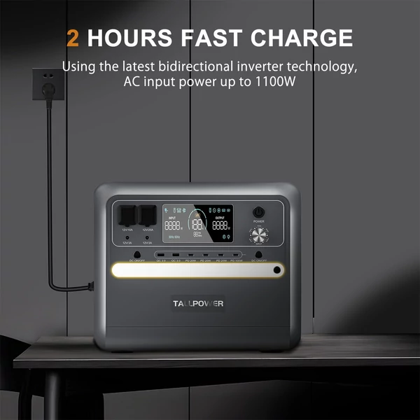 TALLPOWER V2400 hordozható erőmű 2160 Wh LiFePo4 napelem generátor 2400 W AC kimenet - Szürke