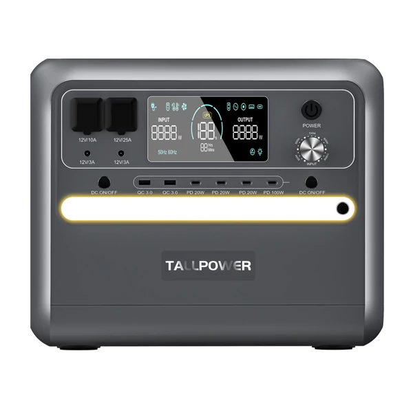 TALLPOWER V2400 hordozható erőmű 2160 Wh LiFePo4 napelem generátor 2400 W AC kimenet - Szürke