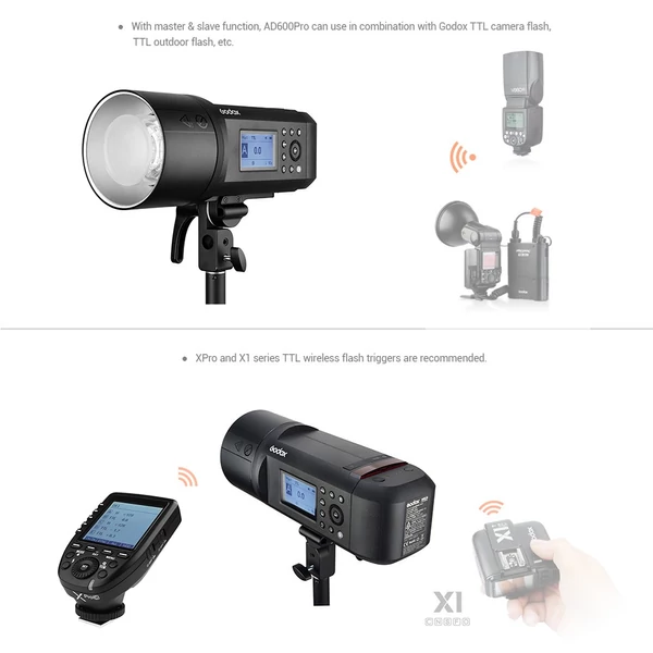 Godox AD600Pro 600Ws TTL GN87 1/8000s HSS kültéri vaku villanófény + 28,8V/2600mAh újratölthető lítium akkumulátor + Xpro-C vaku kioldó