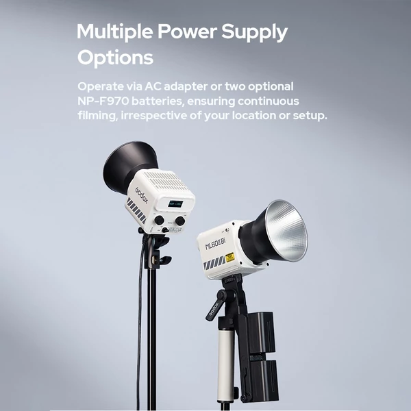 GODOX ML60II Bi Kit 70 W videolámpa készlet kétszínű fényképezési lámpa elemfogantyúval, szabványos reflektor tartóval és 1/4 adapterrel