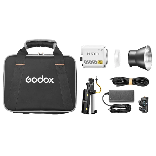 GODOX ML60II Bi Kit 70 W videolámpa készlet kétszínű fényképezési lámpa elemfogantyúval, szabványos reflektor tartóval és 1/4 adapterrel